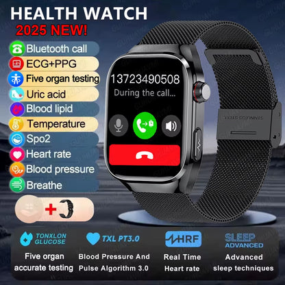 2025New Micro Physical Examination Smart Watch for Men Uric Acid Body Fat Five Organ Health Watches Bluetooth Call Smartbracelet