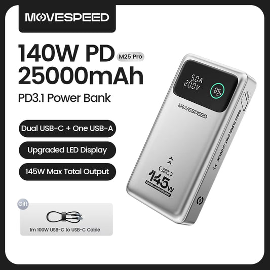 M25Pro 140W Power Bank 25000Mah Type C Fast Charge Portable External Battery 100W Powerbank for Iphone Macbook Laptop
