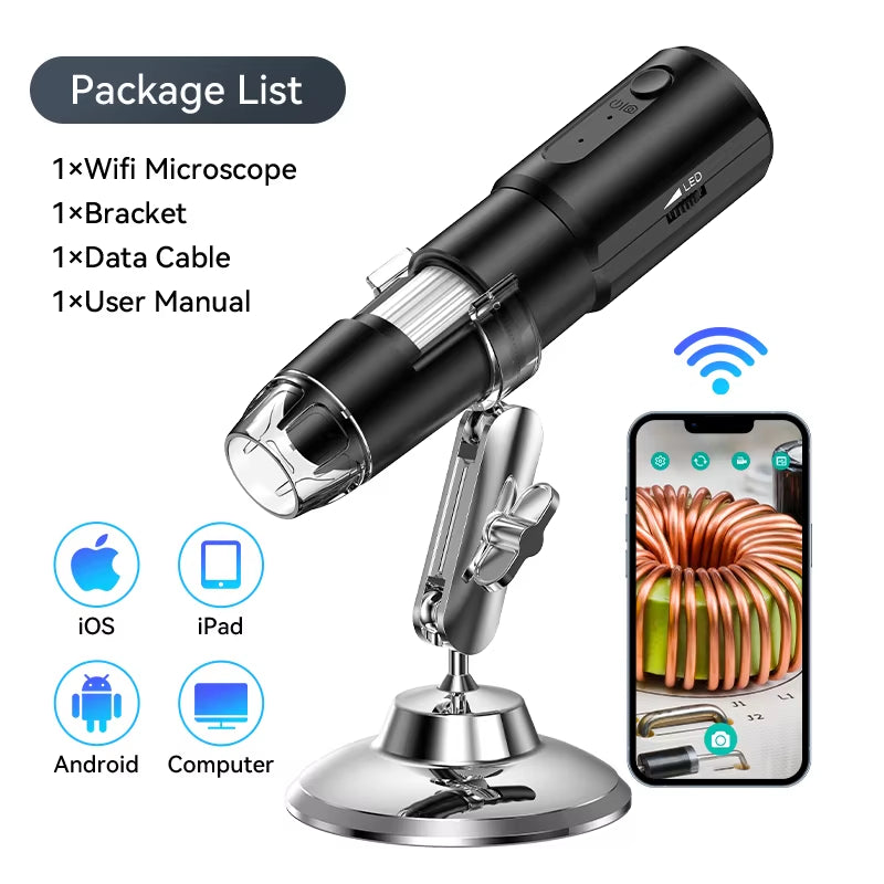 Wireless Digital Microscope 50X-1000X Magnification Flexible Stand for Android IOS Iphone PC Electronic Stereo Wifi Microscope
