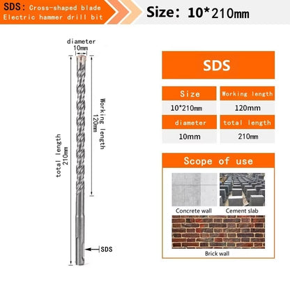 Concrete SDS plus Bit Cross Cutter Head Double Auger Hammer 110 160 210 350 500Mm Wall Brick Block Electric Hammer Masonry Bit