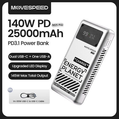 M25Pro 140W Power Bank 25000Mah Type C Fast Charge Portable External Battery 100W Powerbank for Iphone Macbook Laptop