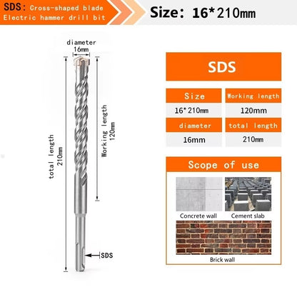 Concrete SDS plus Bit Cross Cutter Head Double Auger Hammer 110 160 210 350 500Mm Wall Brick Block Electric Hammer Masonry Bit