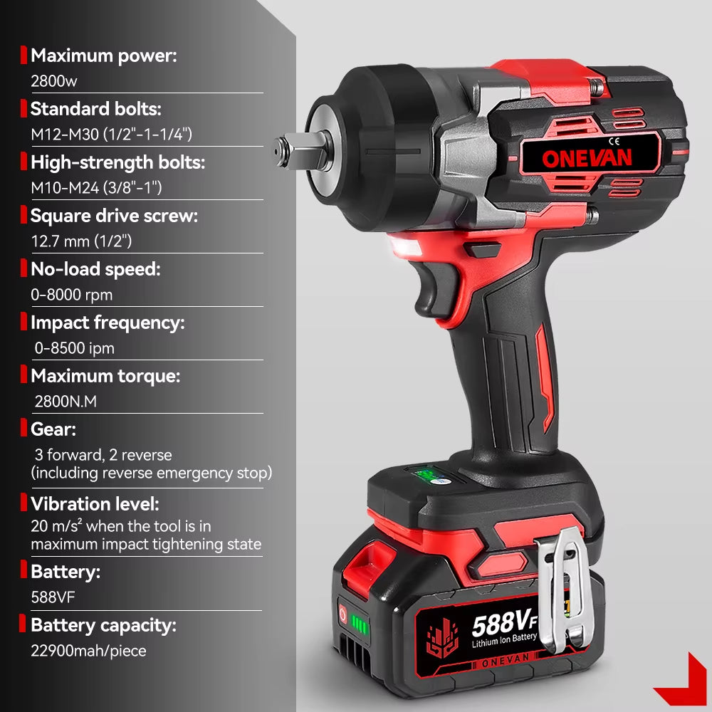 2800N.M 2800W Brushless Electric Impact Wrench 1/2 Inch Cordless Wrench Screwdriver Power Tool for Makita 18V Battery Pin