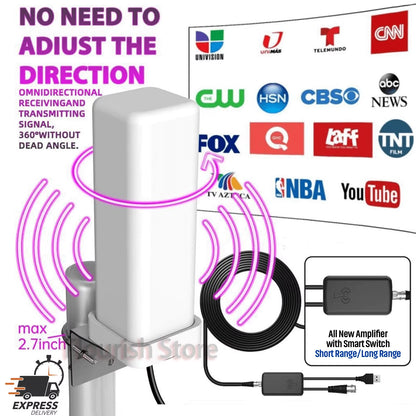 6000 Miles HDTV TV Antenna 1080P Outdoor HD 8K HD 1080P Digital 360° Signal Amplified Booster 35DBI and 32.8Ft Cable IP66