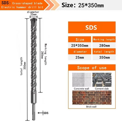 Concrete SDS plus Bit Cross Cutter Head Double Auger Hammer 110 160 210 350 500Mm Wall Brick Block Electric Hammer Masonry Bit