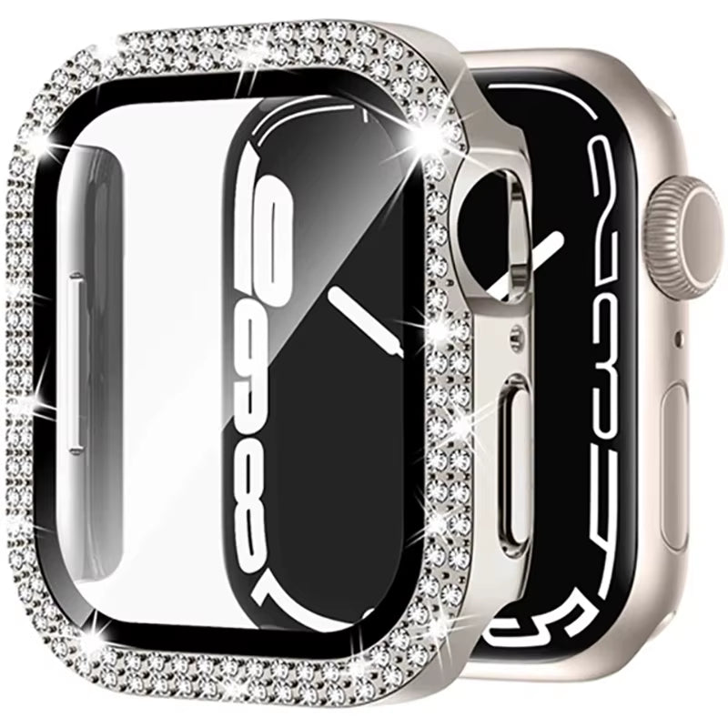 Glass+Diamond Cover for Apple Watch Case 46Mm 40Mm 44Mm 41Mm 42Mm 45Mm Bling Bumper Protector Iwatch Series 10 9 Se 5 6 7 8 Case