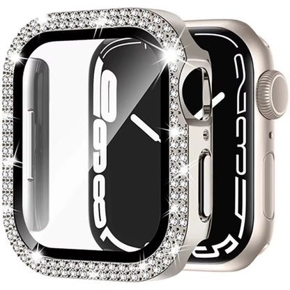 Glass+Diamond Cover for Apple Watch Case 46Mm 40Mm 44Mm 41Mm 42Mm 45Mm Bling Bumper Protector Iwatch Series 10 9 Se 5 6 7 8 Case