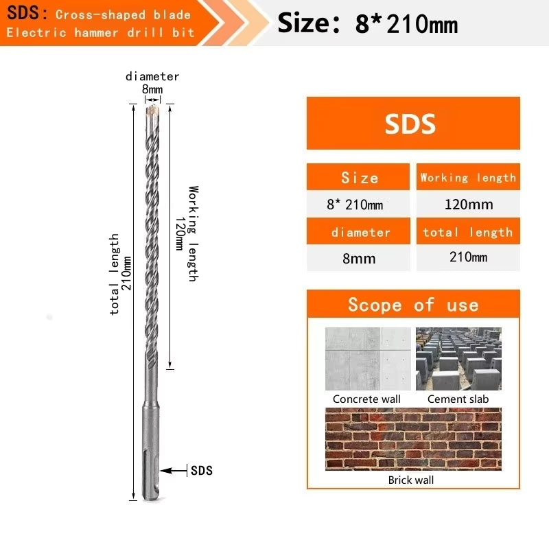 Concrete SDS plus Bit Cross Cutter Head Double Auger Hammer 110 160 210 350 500Mm Wall Brick Block Electric Hammer Masonry Bit