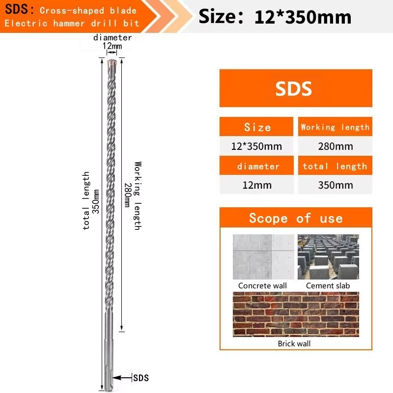 Concrete SDS plus Bit Cross Cutter Head Double Auger Hammer 110 160 210 350 500Mm Wall Brick Block Electric Hammer Masonry Bit