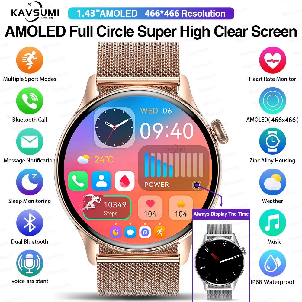 2025 NFC Smart Watch Amoled HD GPS Track Sports Heart Rate Bluetooth Call Waterproof Ladies Women Smartwatch for Huawei Xiaomi