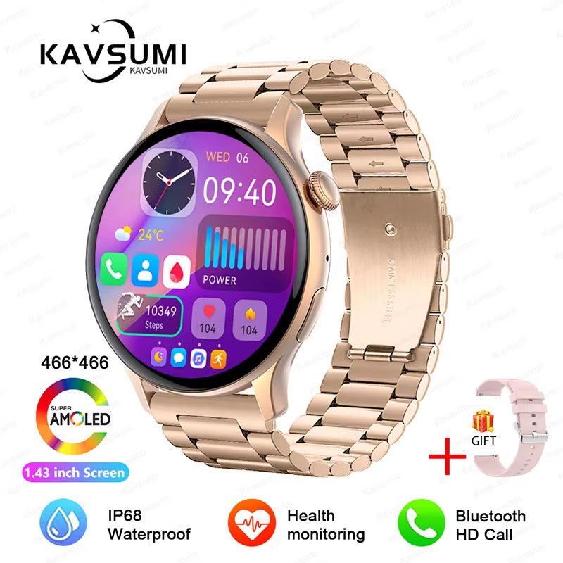 2025 NFC Smart Watch Amoled HD GPS Track Sports Heart Rate Bluetooth Call Waterproof Ladies Women Smartwatch for Huawei Xiaomi