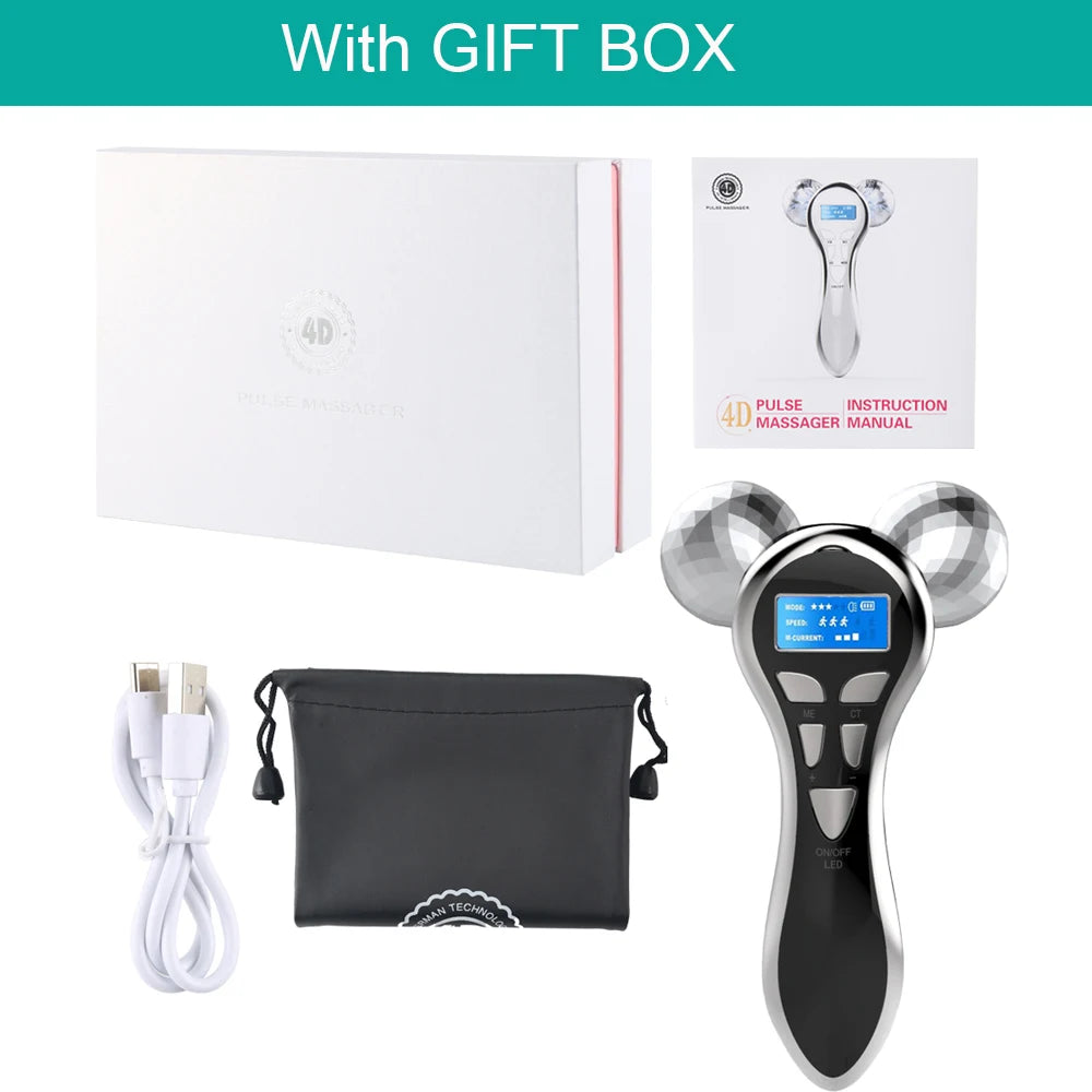 4D EMS Face Massager Roller Microcurrent Vibration Facial V Lifting Massage Devices Beauty Skin Care Tool for Neck Eye Body