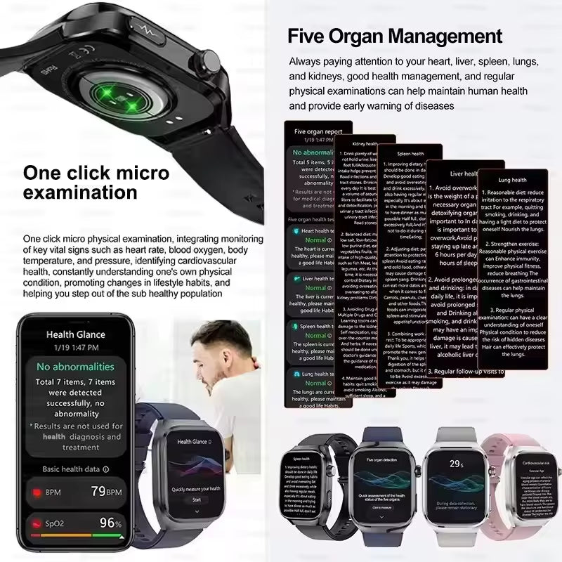 2025New Micro Physical Examination Smart Watch for Men Uric Acid Body Fat Five Organ Health Watches Bluetooth Call Smartbracelet
