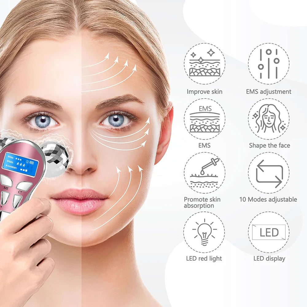 4D EMS Face Massager Roller Microcurrent Vibration Facial V Lifting Massage Devices Beauty Skin Care Tool for Neck Eye Body