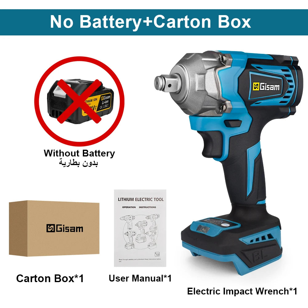 1200N.M Torque Brushless Electric Impact Wrench 1/2 Inch Cordless Wrench Screwdriver Power Tool for Makita 18V Battery Pin