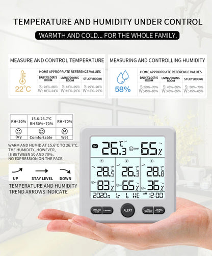 Weather Station Wireless Indoor Outdoor Thermometer Digital Temperature Hygrometer with 3Pcs Remote Sensors Smart Home