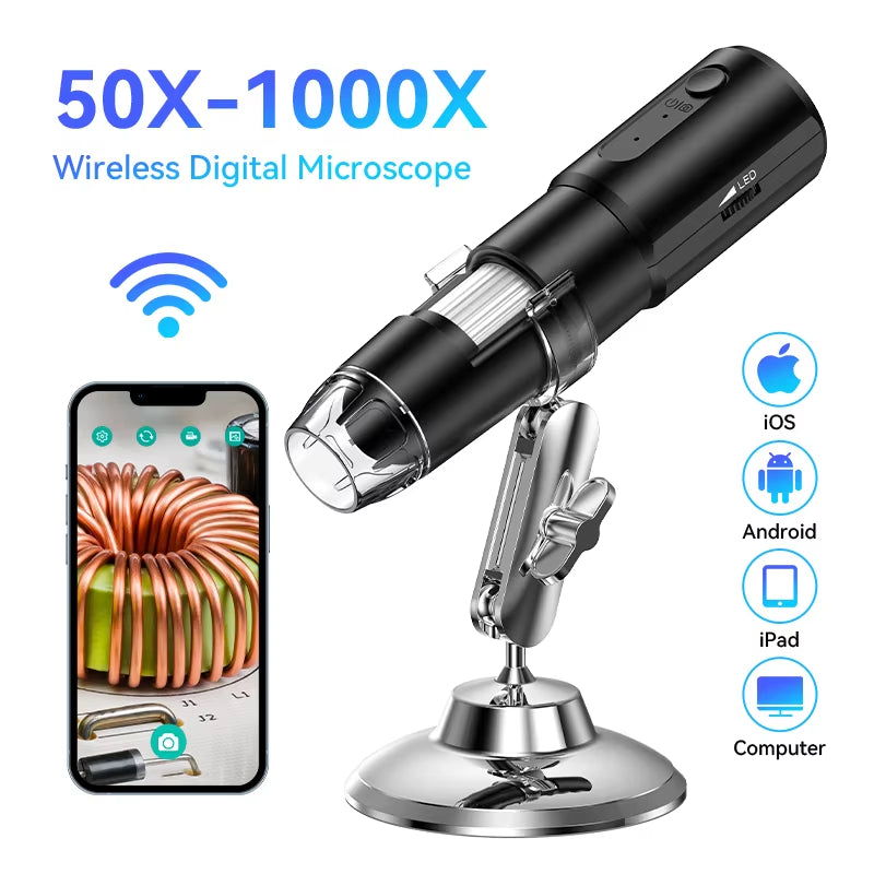 Wireless Digital Microscope 50X-1000X Magnification Flexible Stand for Android IOS Iphone PC Electronic Stereo Wifi Microscope
