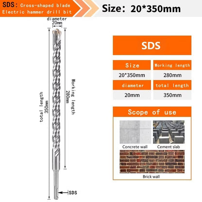 Concrete SDS plus Bit Cross Cutter Head Double Auger Hammer 110 160 210 350 500Mm Wall Brick Block Electric Hammer Masonry Bit