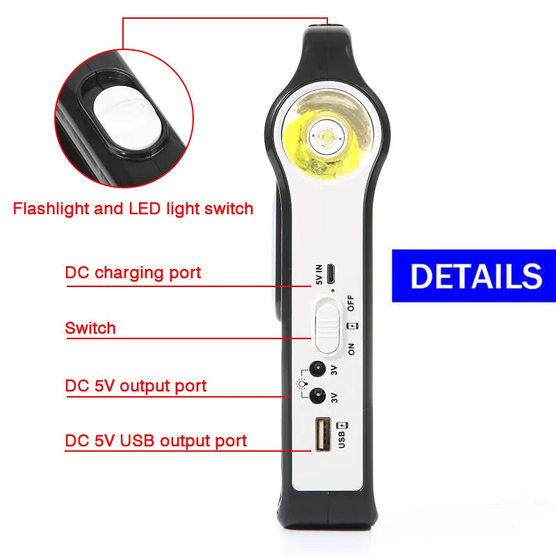 Portable 15W Rechargeable Solar Panel Power Storage Generator Kit USB Charger with Lamp Lighting Home Solar Energy System