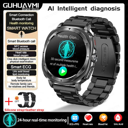 2025New HOT Nursing Grade Health Watch Uric Acid Blood Pressure Blood Oxygen Body Analysis Body Fat Smartwatch ECG+PPG Clock Men