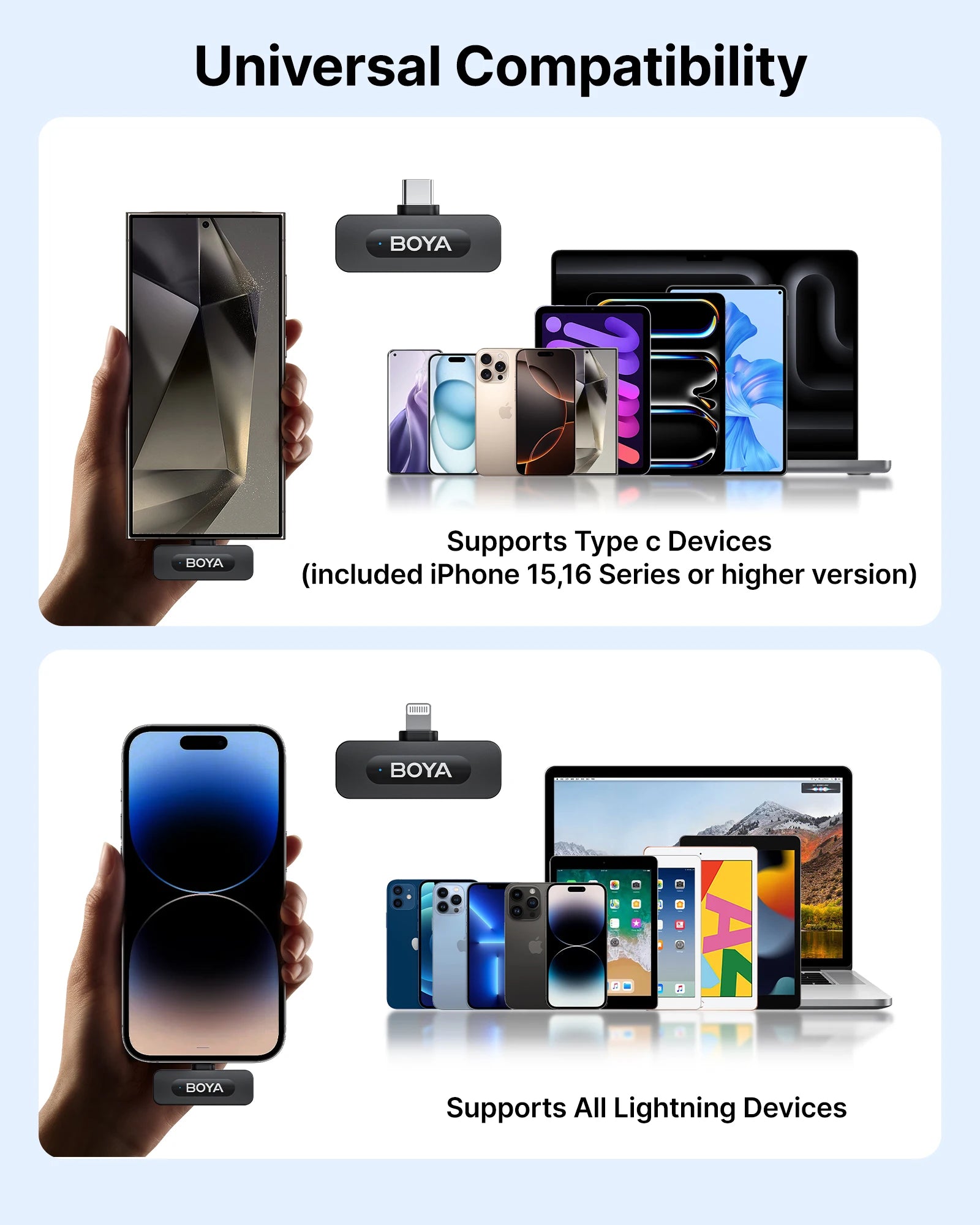 BY-V3 Wireless Lavalier Lapel Mirophone Noise-Cancelling Rechargeable Mic for Iphone Android Camera Live Streaming Vlogging