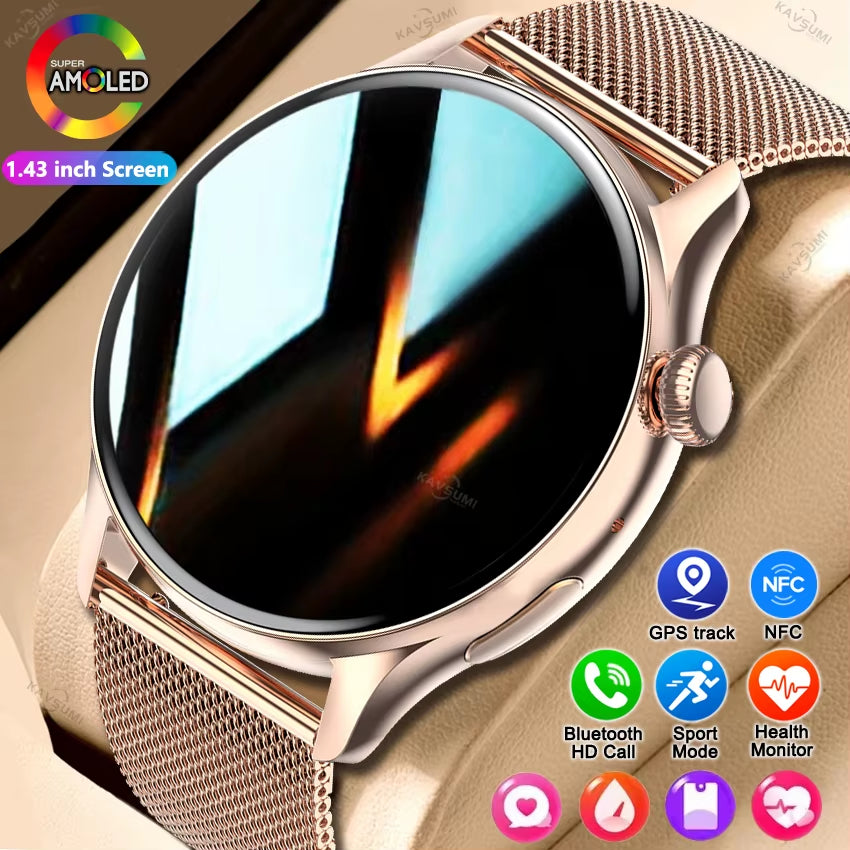 2025 NFC Smart Watch Amoled HD GPS Track Sports Heart Rate Bluetooth Call Waterproof Ladies Women Smartwatch for Huawei Xiaomi