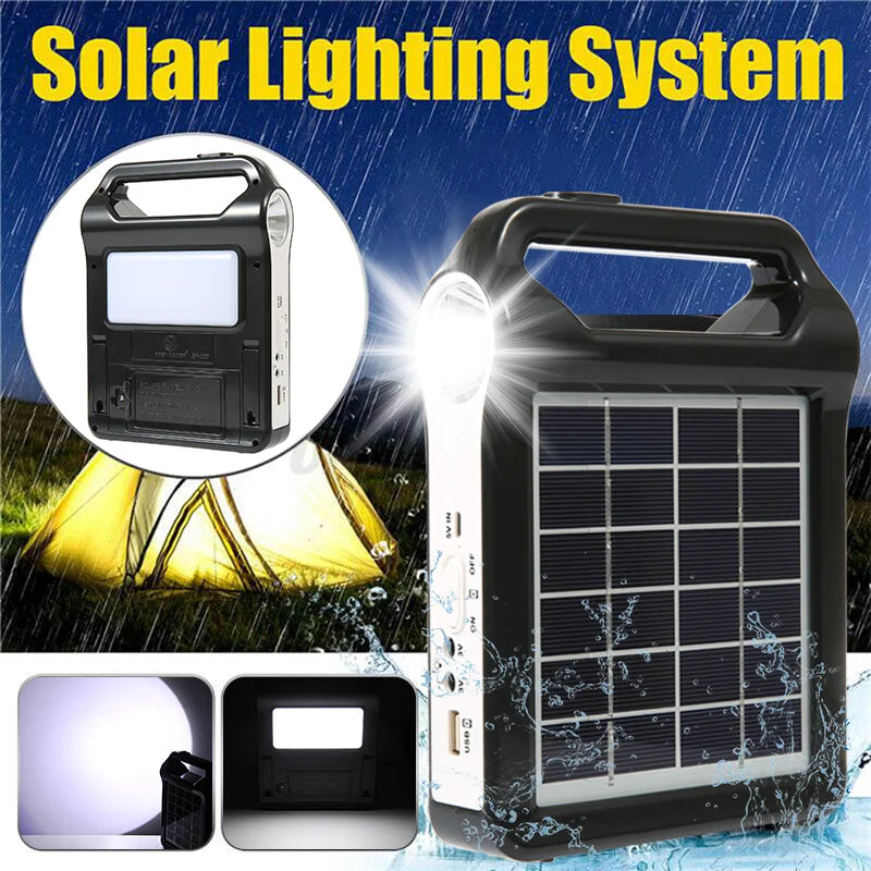 Portable 15W Rechargeable Solar Panel Power Storage Generator Kit USB Charger with Lamp Lighting Home Solar Energy System