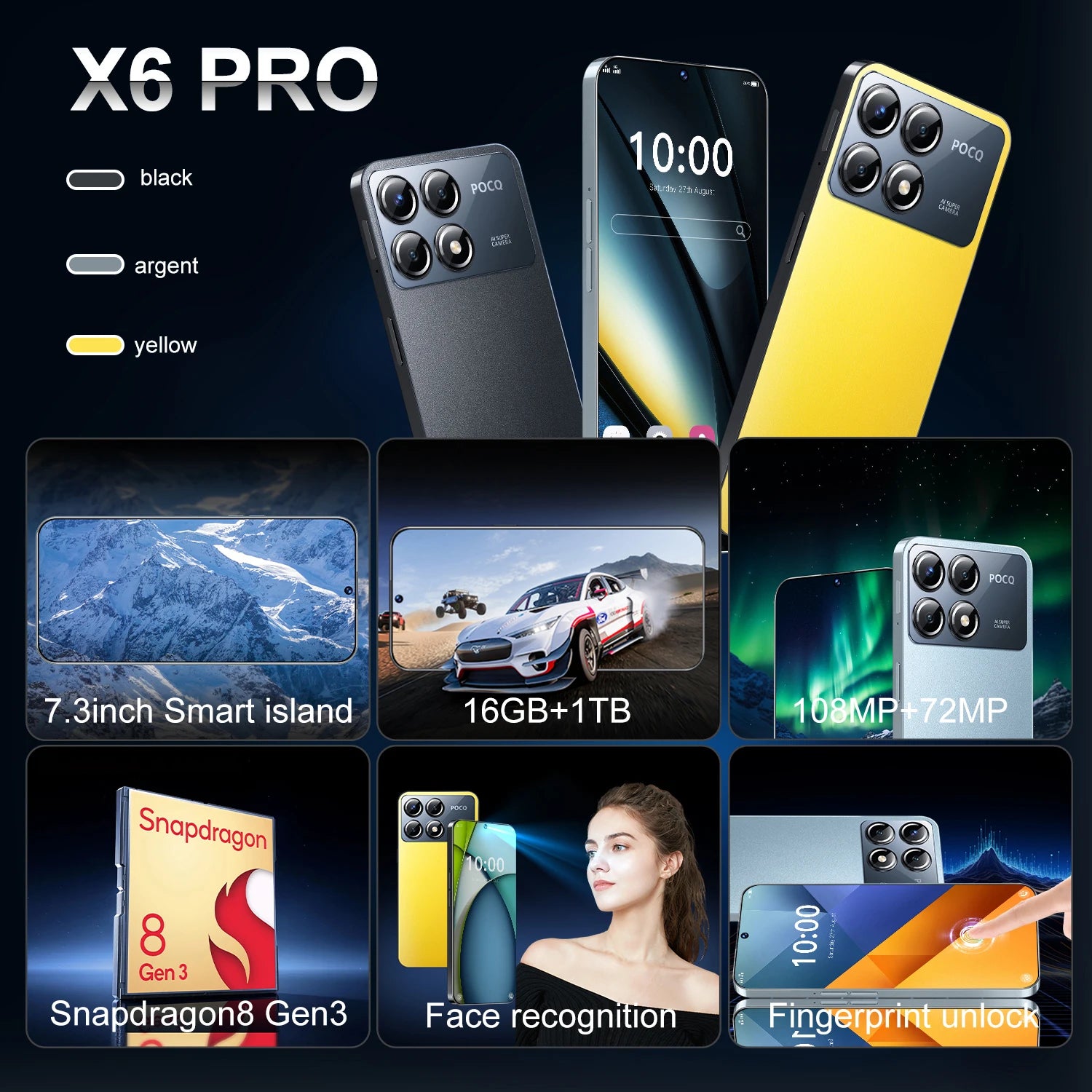 2025 New X8 Pro Max 7.3HD Global Edition Original Smart Dual Card 7800Mah Battery Facial Recognition Function
