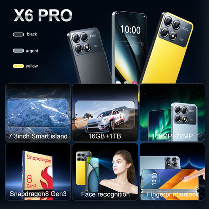 2025 New X8 Pro Max 7.3HD Global Edition Original Smart Dual Card 7800Mah Battery Facial Recognition Function