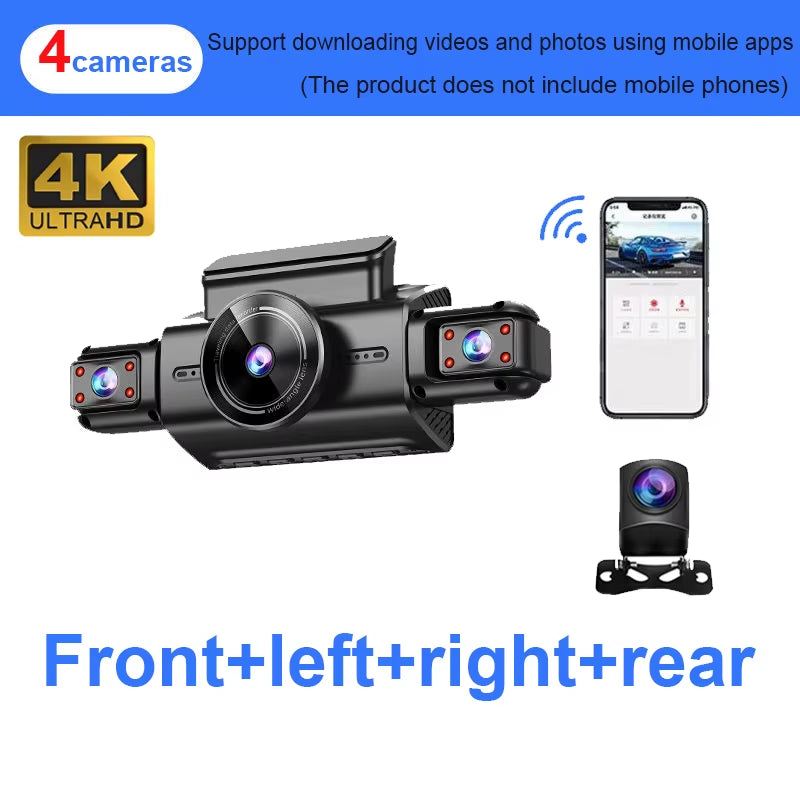4K 4CH Hidden Dash Cam with APP Night Vision Motion Detection 24/7 Parking Monitor G-Sensor Loop Recording WDR Blackbox Car DVR