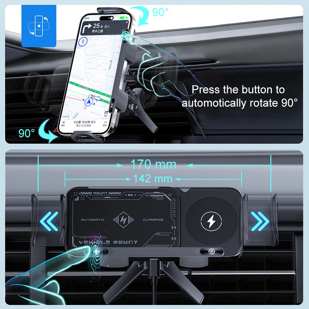 Car Wireless Charger Dual Coil Fold Screen Phone Fast Charging for  Galaxy Z Fold 5 6 Flip 3 4 Air Vent Car Phone Holder