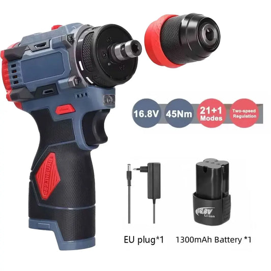 2 in 1 Brushless Electric Impact Drill and Screwdriver Rechargeable Cordless Power Tool for Home DIY and Professional Use