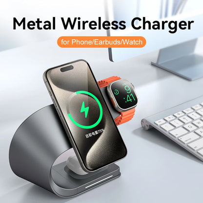 4 in 1 Wireless Charger Metal Shell for Iphone 15 14 13 12 Magnetic Fast Charging Station Stand Dock for Apple Airpods Watch