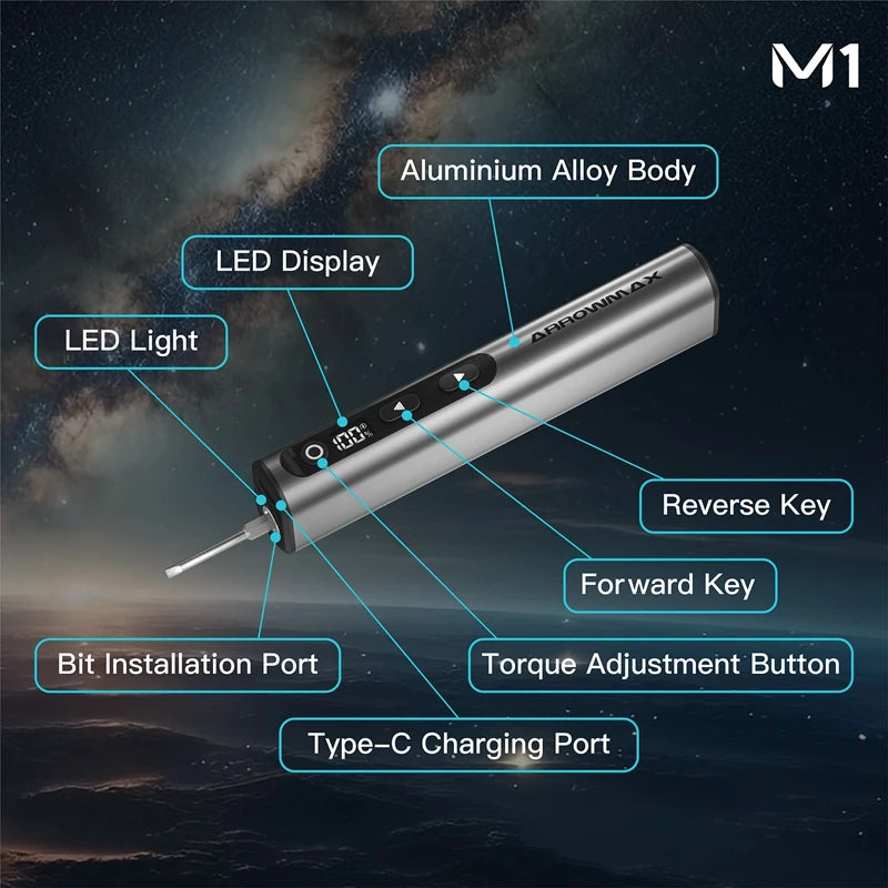 M1 Electric Screwdrivers Set Precision Magnetic Bits 5-Gear Adjustable Torque Rechargeable Cordless Screwdriver New