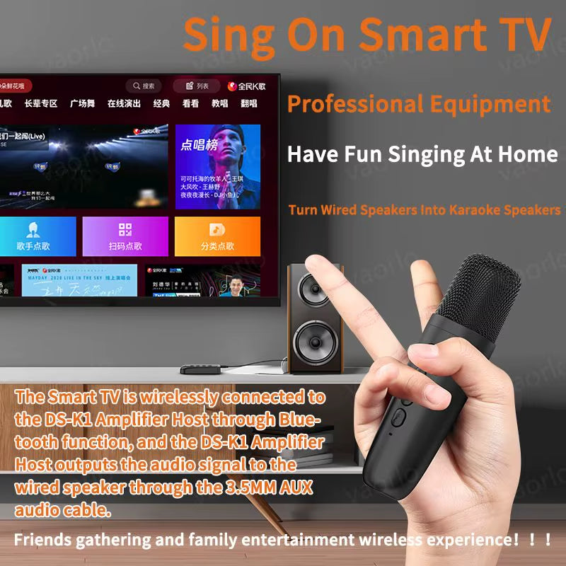 Wireless Karaoke Companion Bluetooth 5.3 Dynamic Microphone KTV DSP Mixer System 3.5MM AUX Type-C Amplifier Host for Speaker Car