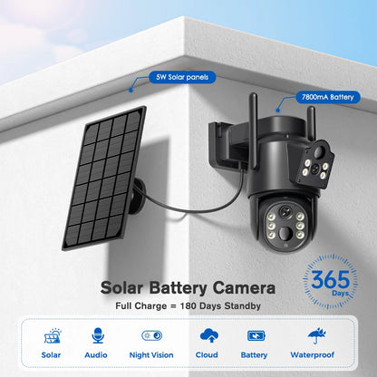 4K HD Solar Wifi Camera Outdoor Built-In Battery Dual Lens 2K Security Camera Solar Panel Wireless Video Surveillance CCTV Icsee