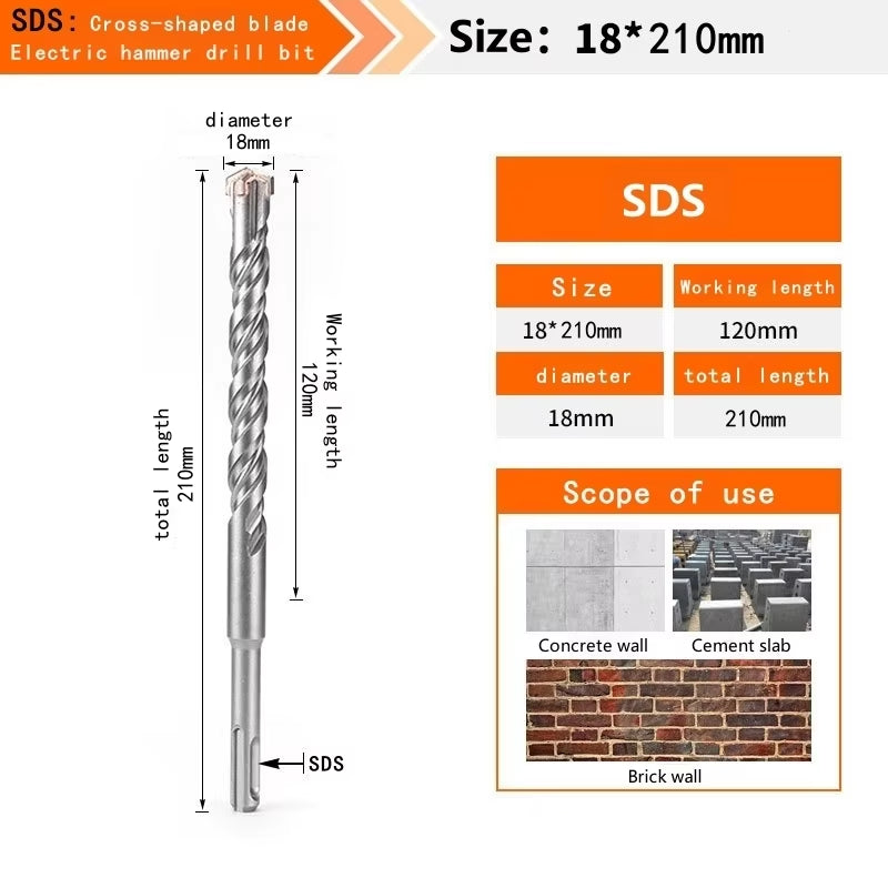 Concrete SDS plus Bit Cross Cutter Head Double Auger Hammer 110 160 210 350 500Mm Wall Brick Block Electric Hammer Masonry Bit