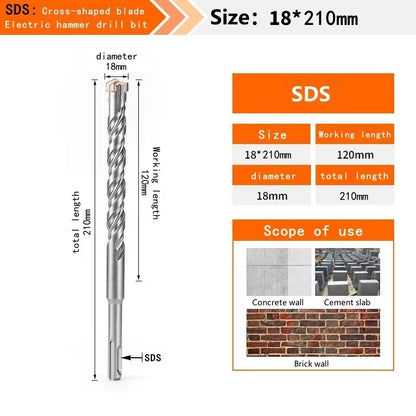 Concrete SDS plus Bit Cross Cutter Head Double Auger Hammer 110 160 210 350 500Mm Wall Brick Block Electric Hammer Masonry Bit