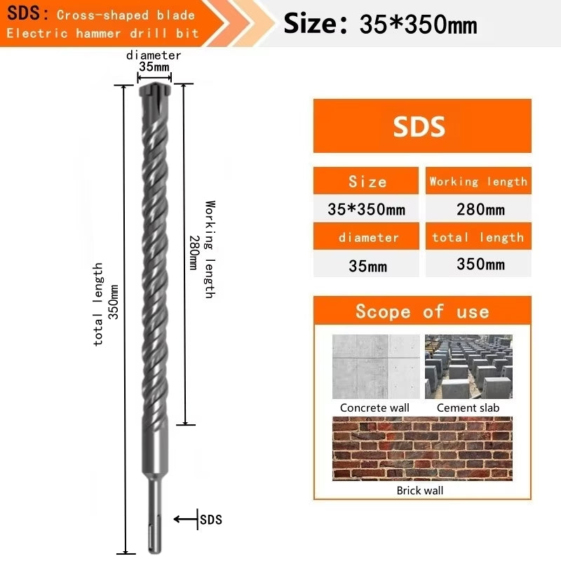 Concrete SDS plus Bit Cross Cutter Head Double Auger Hammer 110 160 210 350 500Mm Wall Brick Block Electric Hammer Masonry Bit