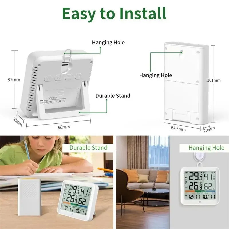 Weather Station Indoor Outdoor Wireless Thermometer Hygrometer with 1 Remote Sensor Temperature and Humidity Gauge Meter Monitor