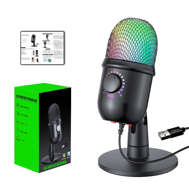 USB Microphone Play Gaming Mic for PC Mac PS4/5 Podcast Microphone with RGB Mute Monitor Noise Reduction for Recording Streaming