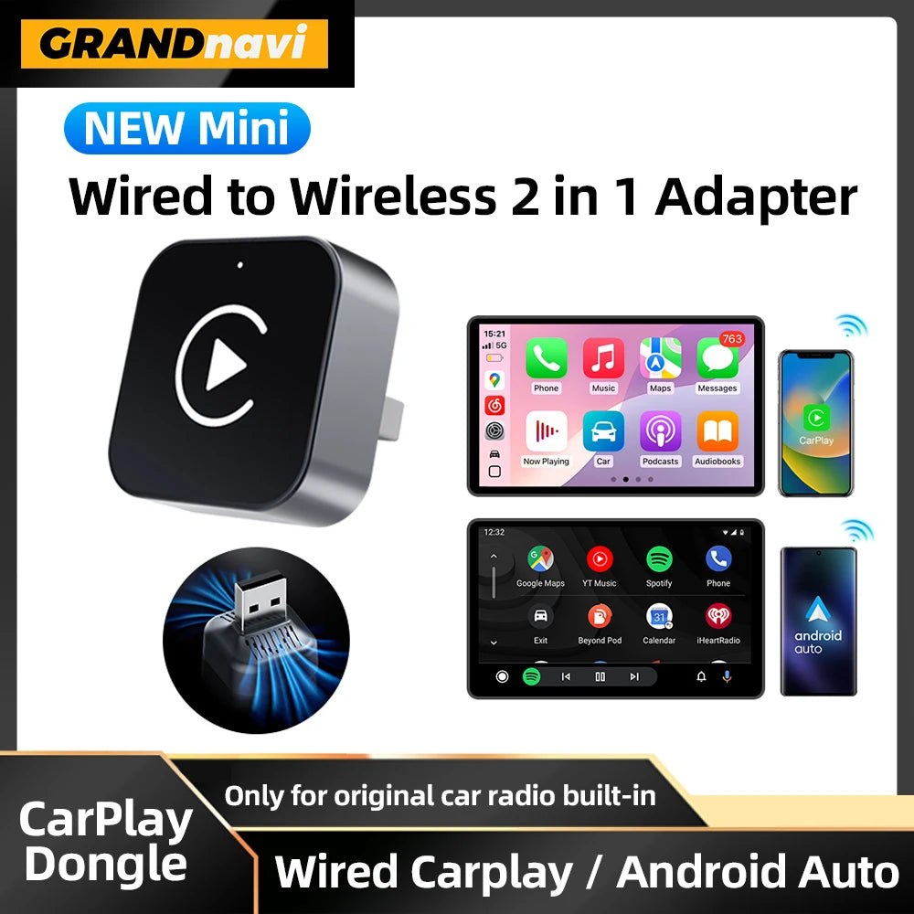 2025 New 2IN1 Wireless Carplay Android Auto USB Adapter Dongle Smart Mini Box Plug Play for VW Toyota Nissan Honda Ford Benz KIA