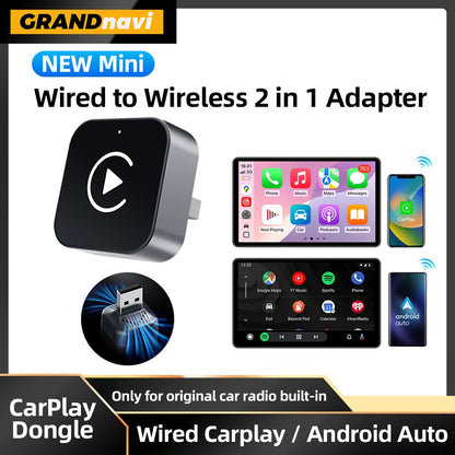 2025 New 2IN1 Wireless Carplay Android Auto USB Adapter Dongle Smart Mini Box Plug Play for VW Toyota Nissan Honda Ford Benz KIA