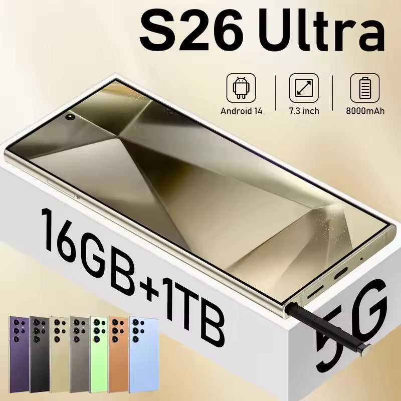 2026 HOT S26 Ultra NEW 7.3HD Global Edition Original Smart Dual Card 7800Mah Battery Facial Recognition Function