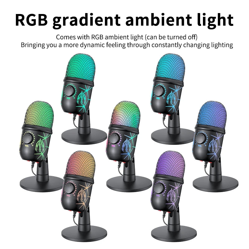 USB Microphone Play Gaming Mic for PC Mac PS4/5 Podcast Microphone with RGB Mute Monitor Noise Reduction for Recording Streaming