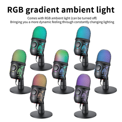 USB Microphone Play Gaming Mic for PC Mac PS4/5 Podcast Microphone with RGB Mute Monitor Noise Reduction for Recording Streaming