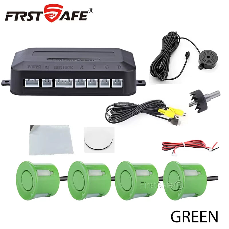 Firstsafe Factory CVBS AHD Video Parking 4 Sensors Car Reverse Backup Rear Buzzer Radar Monitor System Support Android System