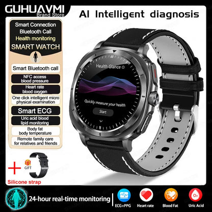 2025New HOT Nursing Grade Health Watch Uric Acid Blood Pressure Blood Oxygen Body Analysis Body Fat Smartwatch ECG+PPG Clock Men