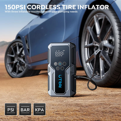 1500A Car Jump Starter Power Bank Portable 150PSI Air Pump Car Battery Emergency Boosters Starting Device Car Starter 2024