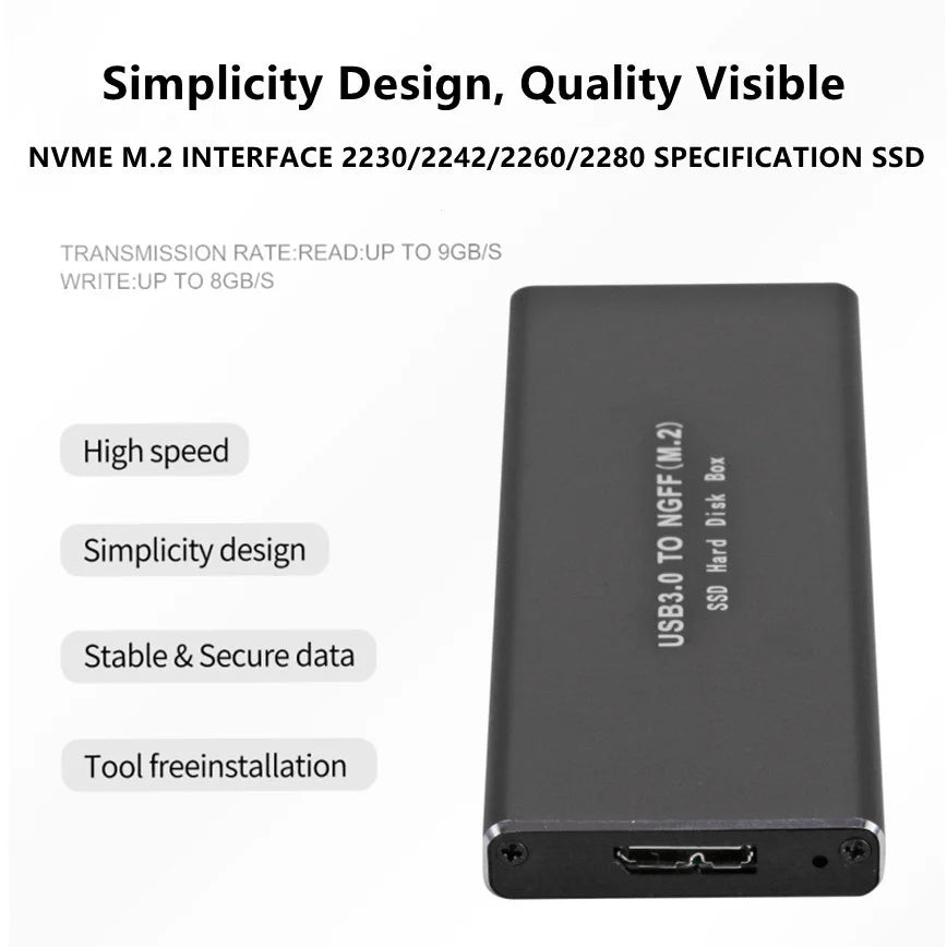 USB 3.0 to NGFF M.2 SSD External Hard Disk Drive HDD Box Support 2230 2242 2260 2280 Hard Disk USB 3.0 to M2 SSD Case